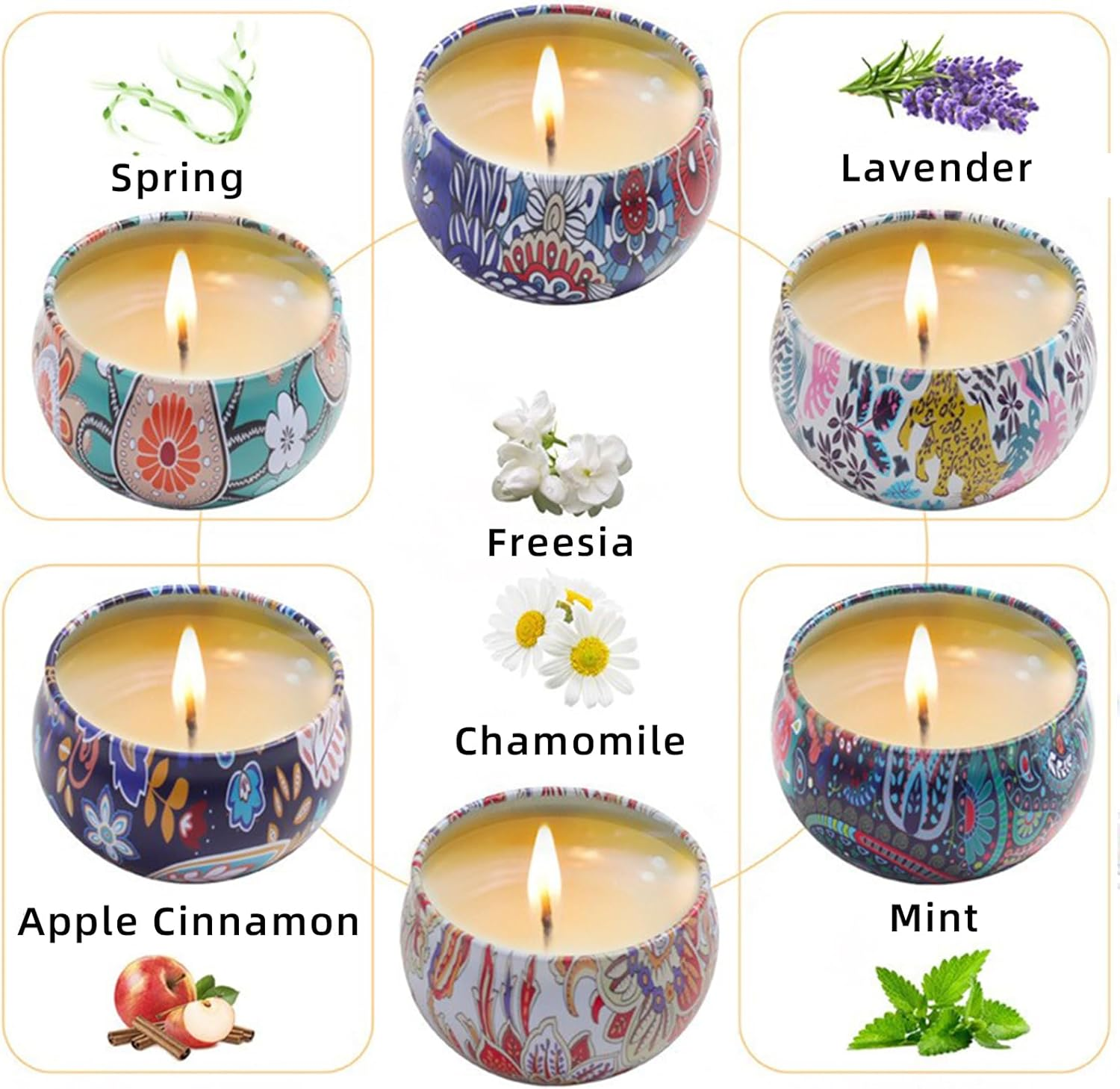 EZKOXAH Scented Candles Gift Box Set 85G X 6, Pure Natural Soy Wax, Portable Travel Tin Jar Aromatherapy for Her Christmas, Valentine'S, Mother'S Day, Mom Birthday, Women (Pack of 6) image number 2