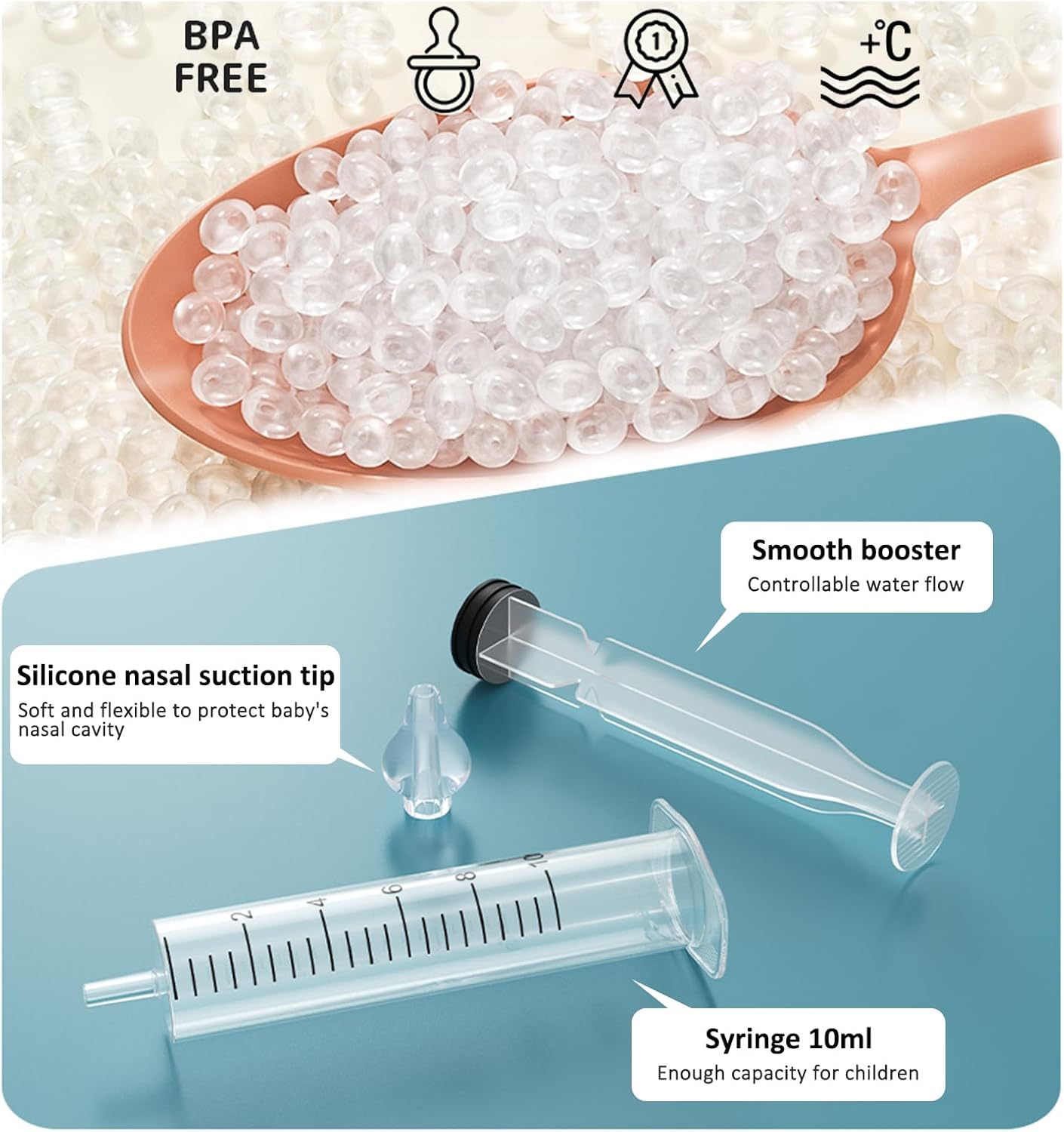 Irrigatore Nasal, Siringa per Lavaggi Nasali Bambini 10 Ml, Siringhe Lavaggi Nasali with Punta in Silicone Morbido, Irrigazione Nasal Riutilizzabile Portatile Aspiratore Nasal image number 5