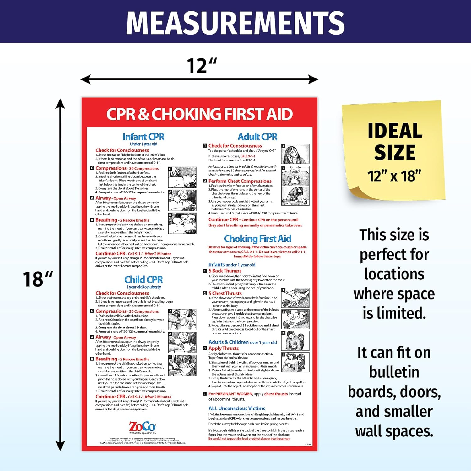 Safety Magnets CPR and Choking Posters for Infant, Child, Adult - Laminated, 12 X 18 In. image number 6