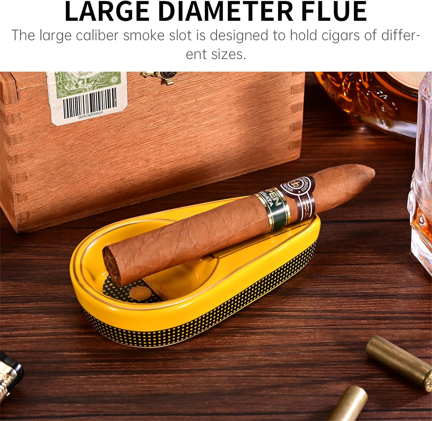 CIGARLOONG Cigar Ashtray Ceramics Portable Travel Pocket Ash Tray Indoor/Outdoor Use for Cigar Lovers (Color:Yellow)