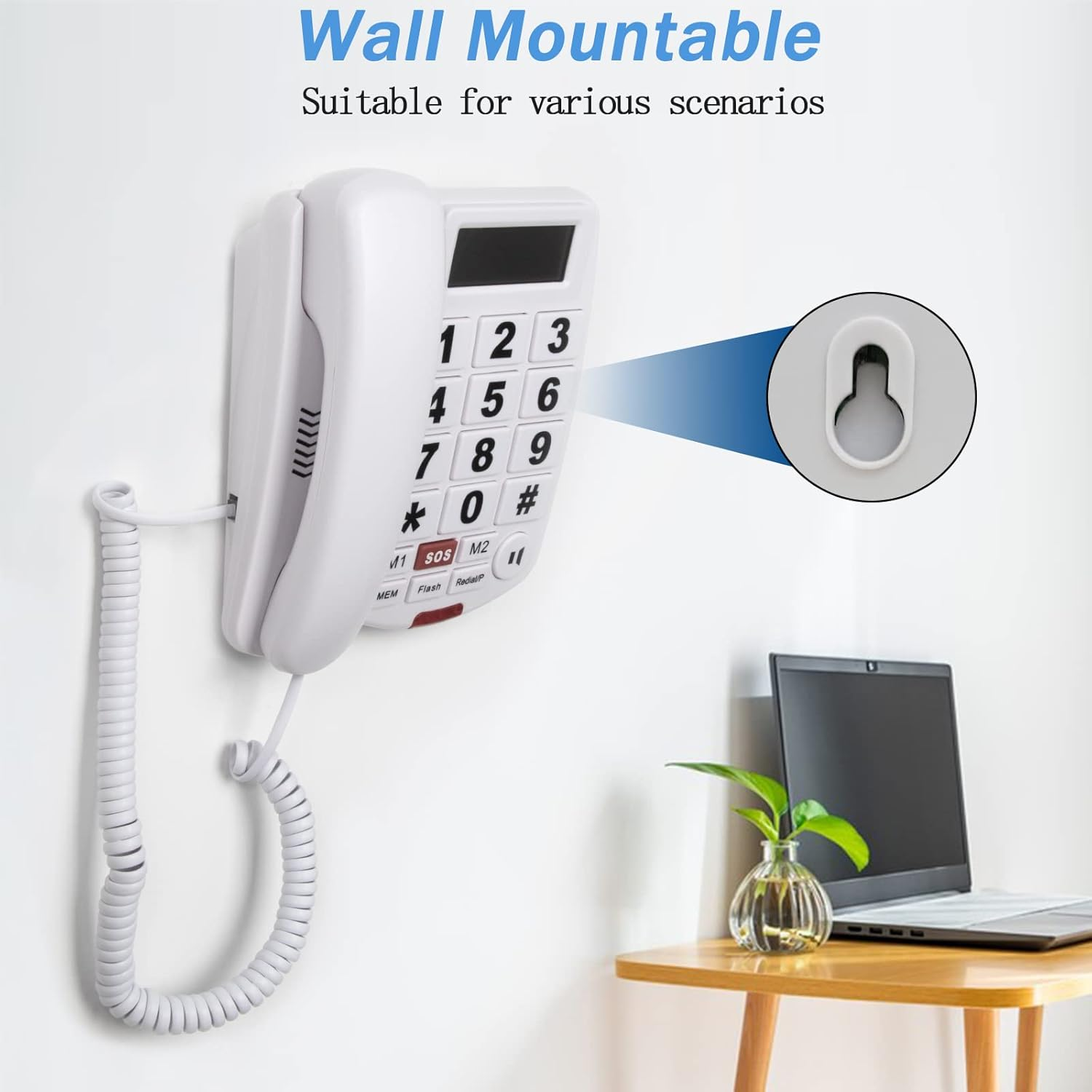 Big Button Landline Phone for Seniors, Elderly, Caller ID, Extra Loud Ringer, Indicator Light, SOS Emergency Corded Telephone for Hearing and Visually Impaired image number 4