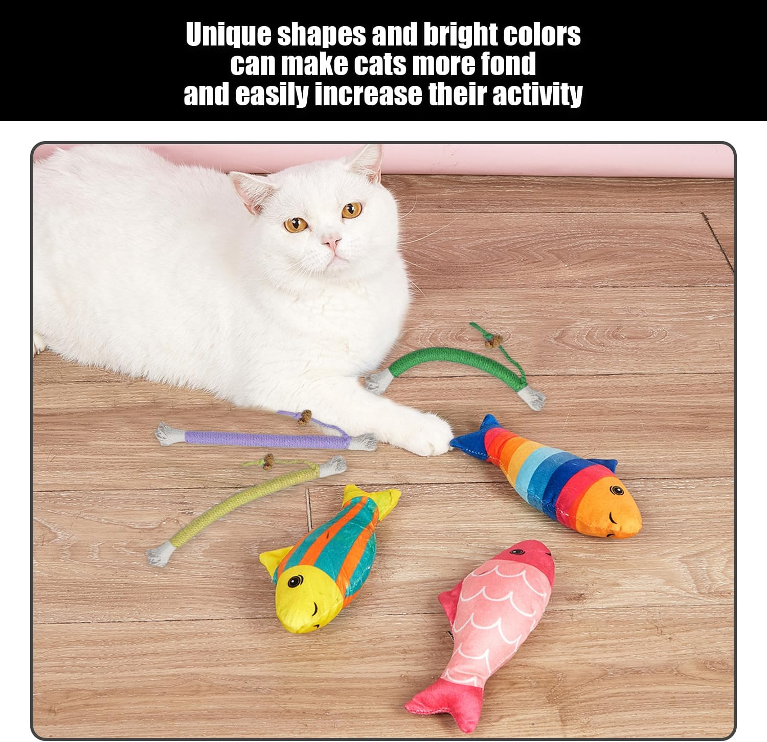 JDNFKG Pack of 3 Plush Fish Toys and 3 Pieces Teething Rope, Interactive Cat Toy, Cat Teeth Cleaning Accessories, Pet Supplies