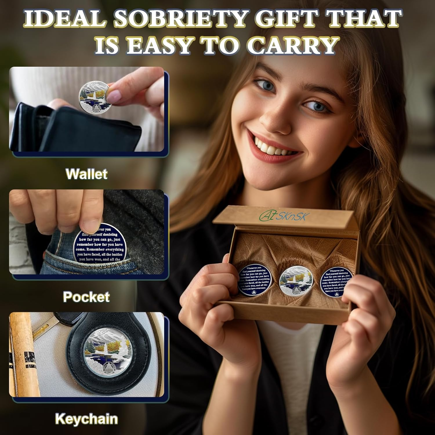 Winter 1 Month Sobriety Chip One Month Sobriety Coins AA Chips and Medallion Serenity Prayer Coin Recovery Anniversary Token Sobriety Gifts for Men Women Alcoholics Anonymous Gift image number 4