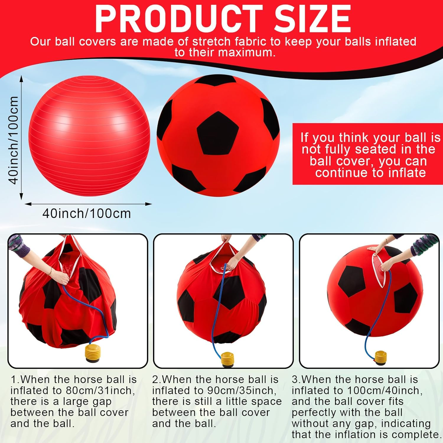 Vercanmonth Giant Herding Ball with Ball Cover anti Burst Ball Please Watch VCR for How to Inflation Horse Toys for Horses Stall Entertainment Play, Pump Included(Red Color,40 Inches) image number 5