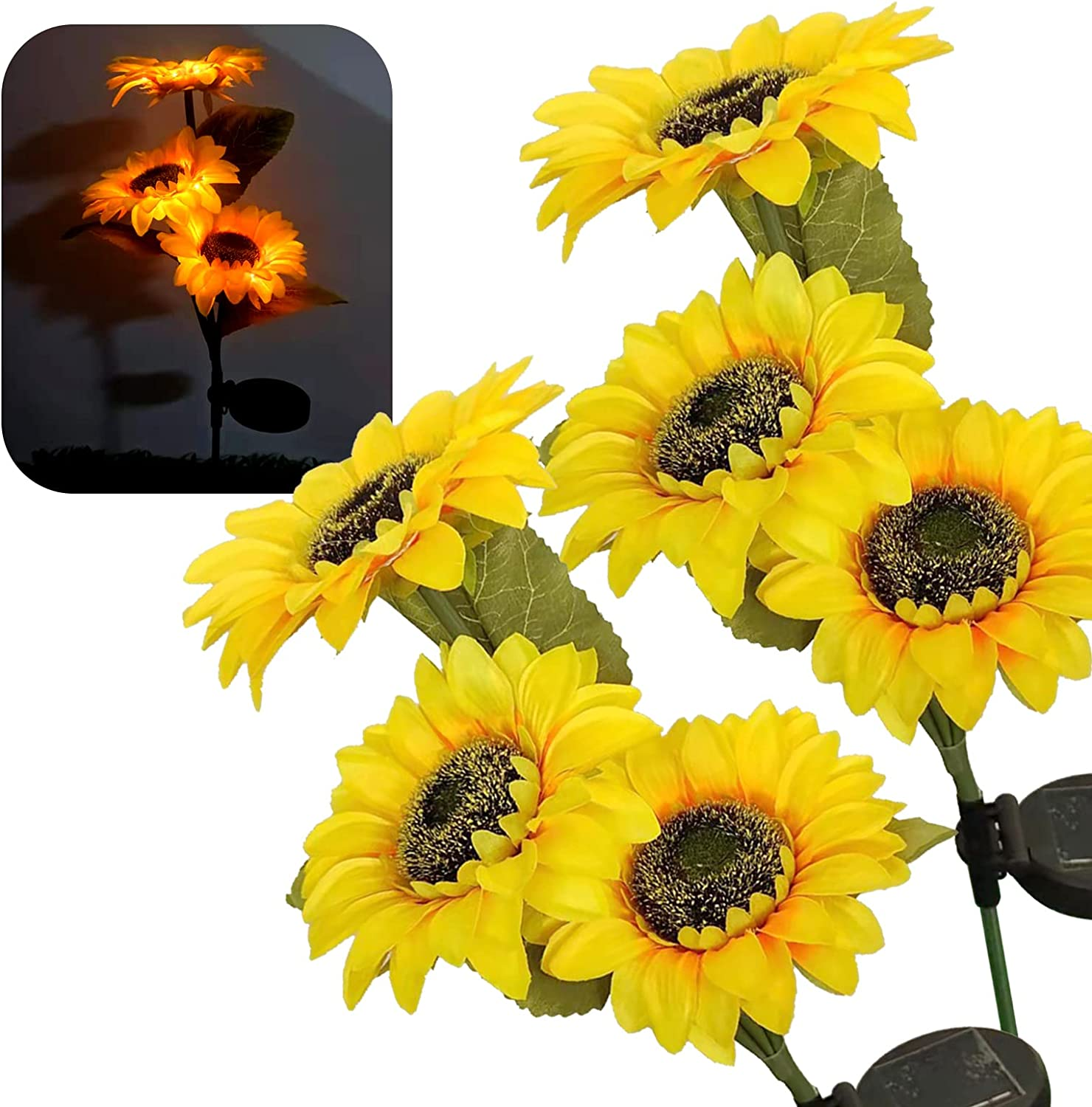 Solar Lights Outdoor Garden Decor - 2 Pack Solar Garden Lights with 6 Sunflower Lights, Waterproof Solar Outdoor Lights Auto On/Off Solar Decorative Lights for Garden,Patio,Backyard,Lawn Yard Pathway