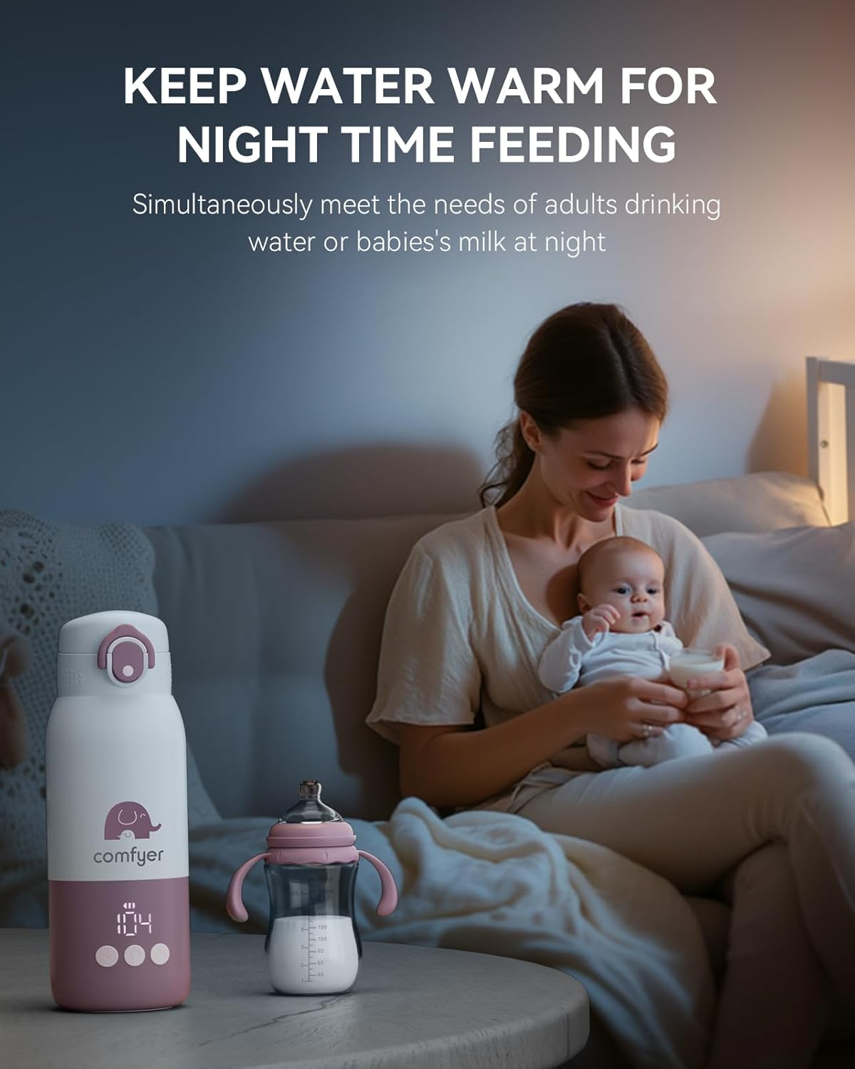 Portable Bottle Warmer on the Go for Baby, Fast Heating and Long Battery Life 12000 Mah, Two Heating Modes for Breast Milk and Water, 340 Ml Capacity, for Car and Plane Travel image number 2