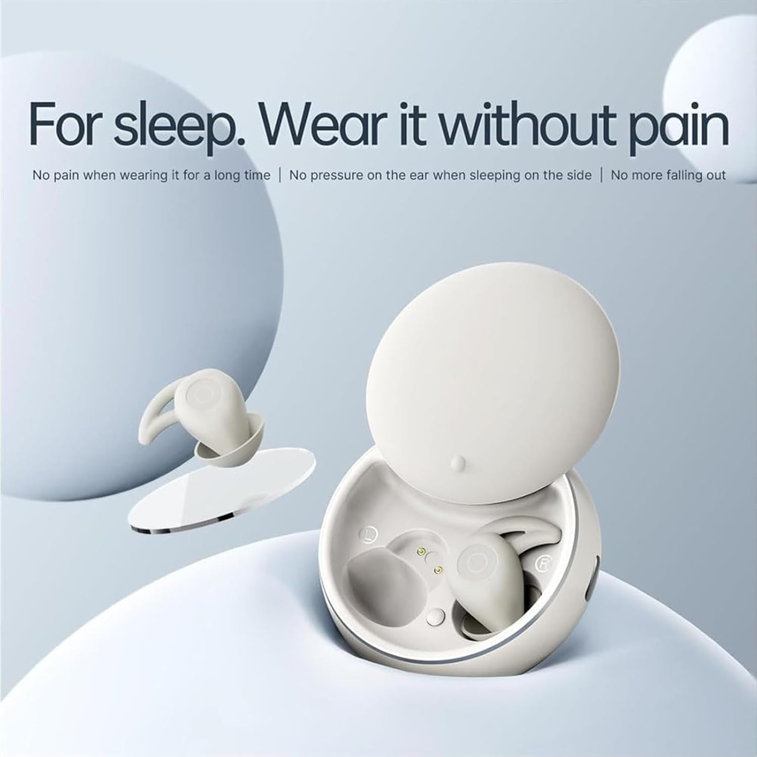Noorasleep Snooze Pods Pro, Snoozepods Pro, Bluetooth Sleepbuds with Comfortable and Snug Fit with Recharge Warehouse and Soft Earplugs, Noise Reduction for Side Sleepers (Light Gray) image number 1