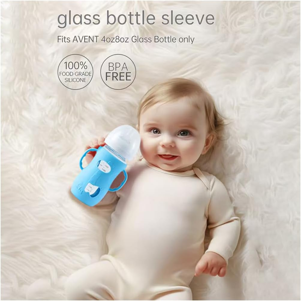 3 Pack Silicone Sleeves for Avent Baby Bottles with Handles, Compatible with Philips Avent Natural Glass Baby Bottles 240Ml, and Easy to Clean and Sterilize. (White+Blue+Green, 240Ml) image number 2
