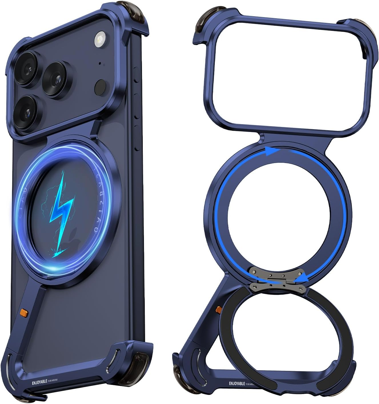 NIFBANG Z Shape for Iphone Air, Frameless Case, with 360&deg; Rotating Magnetic Stand, Mobile Phone Case, Thin Aluminium Military Shockproof Protective Case for Iphone 17 Air Bumper Case (Silver)