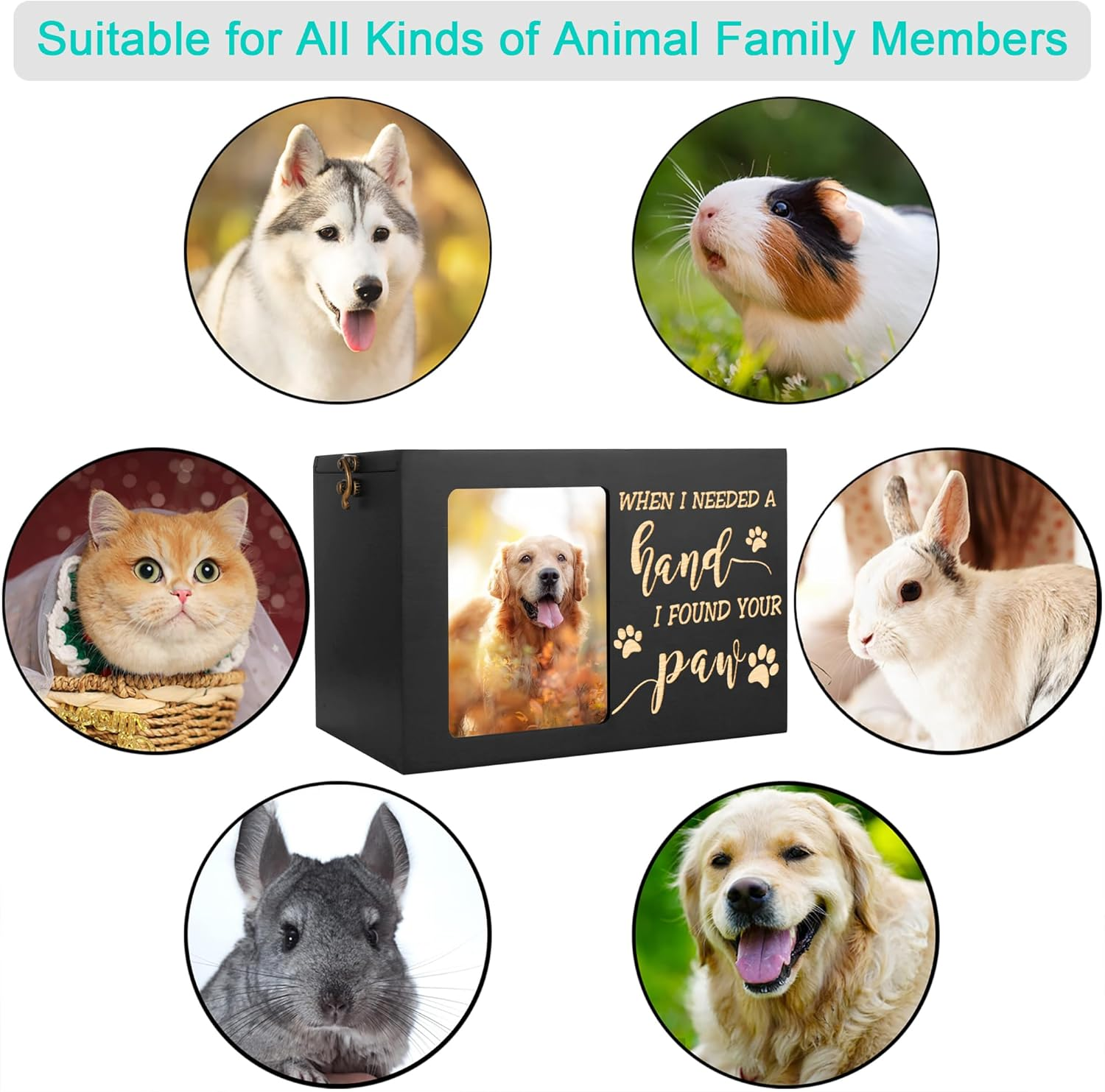 Pet Memorial Urns for Dog or Cat Ashes, Large Wooden Funeral Cremation Urns with Photo Frame, Memorial Keepsake Memory Box with Black Flannel as Lining, Loss Pet Memorial Remembrance Gift image number 4