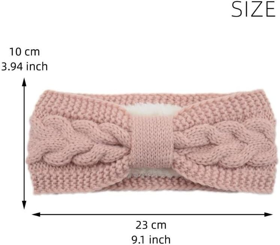 KOMUNJ Winter Headband, Women'S Headbands, Knitted Thick Hair Band, Knitted Warm Headbands, Ear Warmers, Headband for Women and Girls (2 Pieces, White, Pink) image number 2