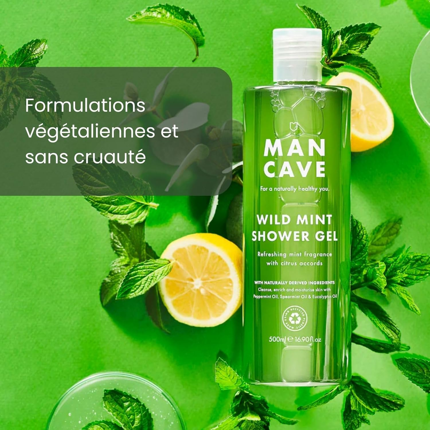 Mancave Men'S Shower Gel Gift Set, 4 X 500 Ml Natural Sulphate Free Shower Gel - Wild Mint, Lemon & Oak, Cedarwood and Sea Salt, Vegan, Cruelty Free - Made in the UK image number 5