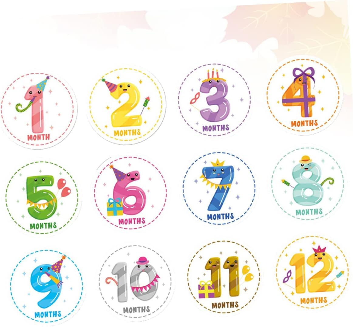 12Pcs Monthly Milestone Stickers Reusable Decorative Month Labels for Newborns Photo Keepsakes Creative Stickers with Gentle Adhesive for Clothing Safe Use
