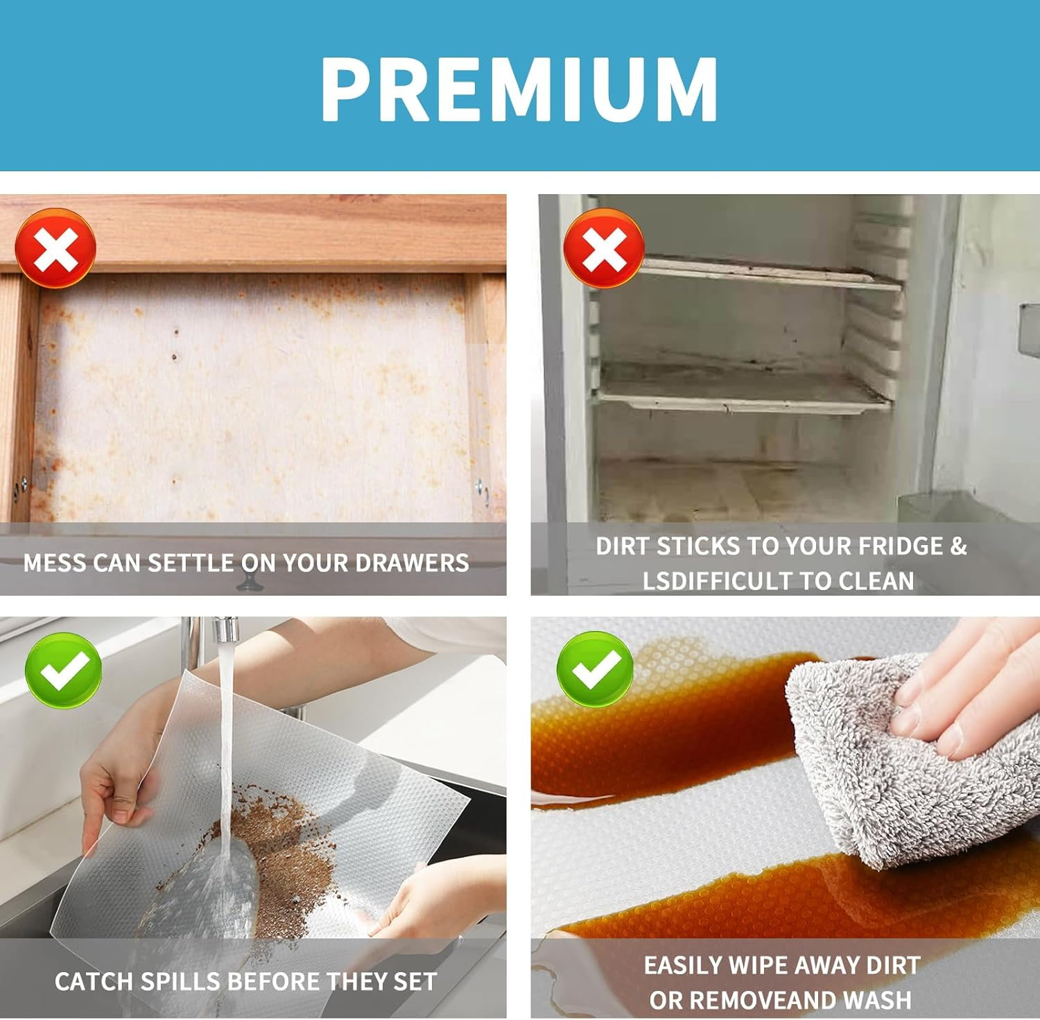 2 Pack Drawer Liners, 60 CM * 500 CM Non-Adhesive Shelf Liner, Waterproof Anti-Slip BPA Free Kitchen Cupboard Cabinet Liner, EVA Plastic Lining Washable Draw Liners for Home Office image number 2