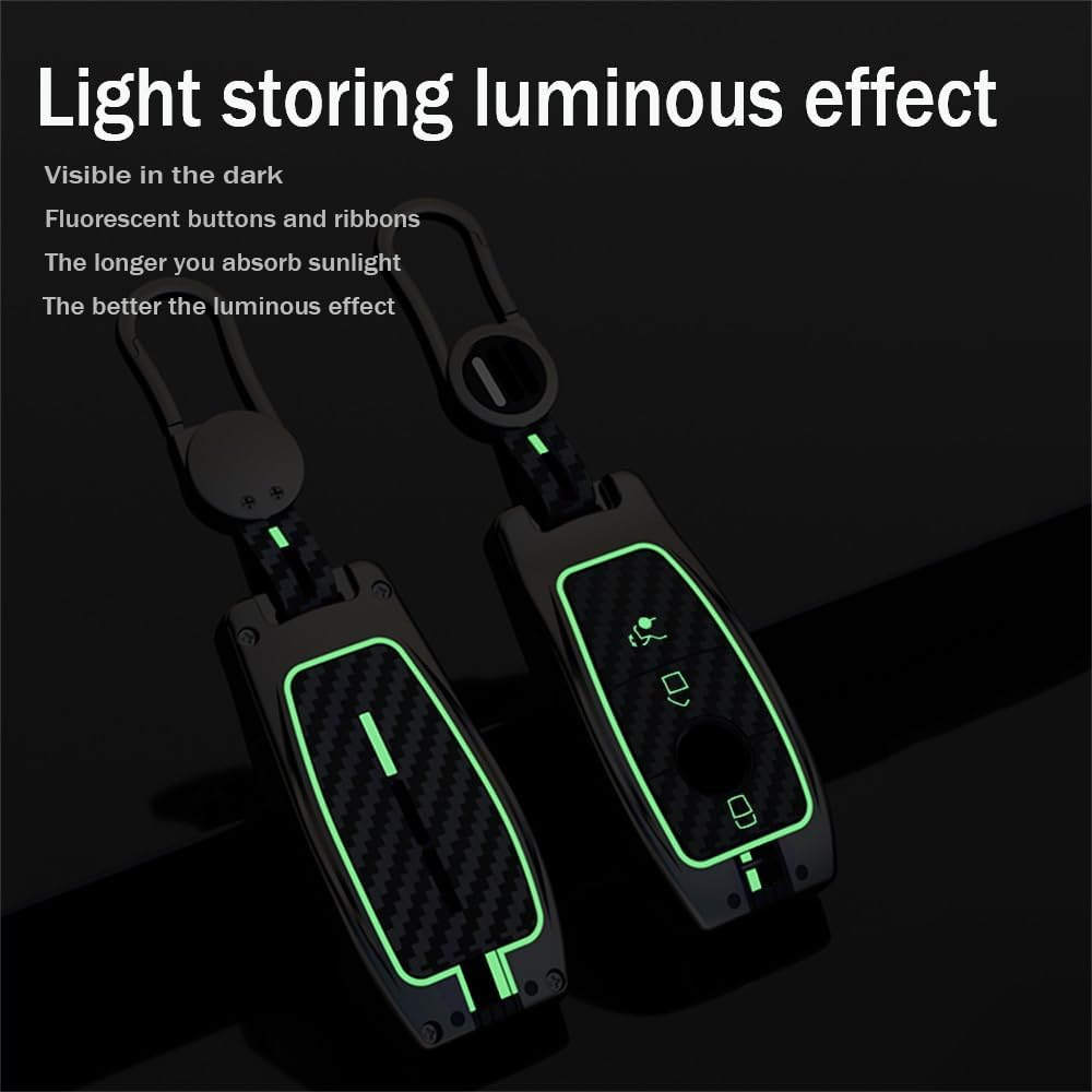 Ontto Luminous Car Key Fob Cover Fit for Mercedes Benz a C E-Class E300 E400 E63 S-Class CLA GLA GLE GLC GLK AMG Key Holder Meatl Silicone Smart Shell Case Keyring Keychain Accessories Black B - A (2 Buttons)-Silver image number 3