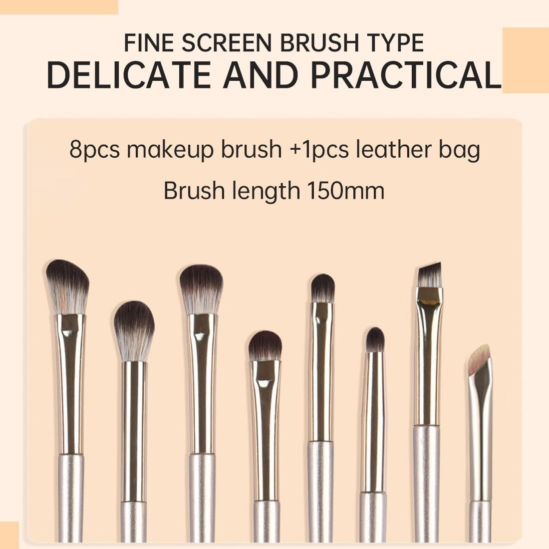 COYUN 8-Piece Eyeliner Brush Set with Leather Bag, Eyeshadow Brush, Angled Thin, Professional Eyebrow Brush, Precise Make-Up Eyebrow Brush for Eyeliner, Eyebrows, Cosmetics, Beginners image number 1