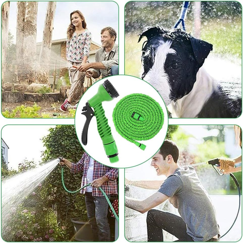 7 Function Spray Hose, Flexible Garden Hose, Expandable Water Hose, Multi Functional Garden Spray Hose,Suitable for Watering Plants Car Wash Gardening (Green, 15M) image number 1