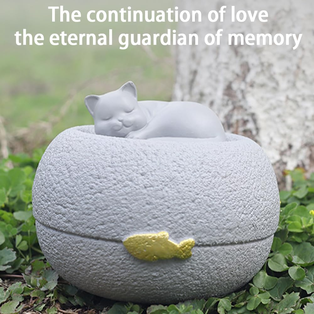TOMVAES Resin Grey Solid Satin Pet Memorial Urn, 13*13*10Cm, 400G Capacity, Removable Lid, Perfect for Medium Sized Pets and Small Cremation Memorials image number 4