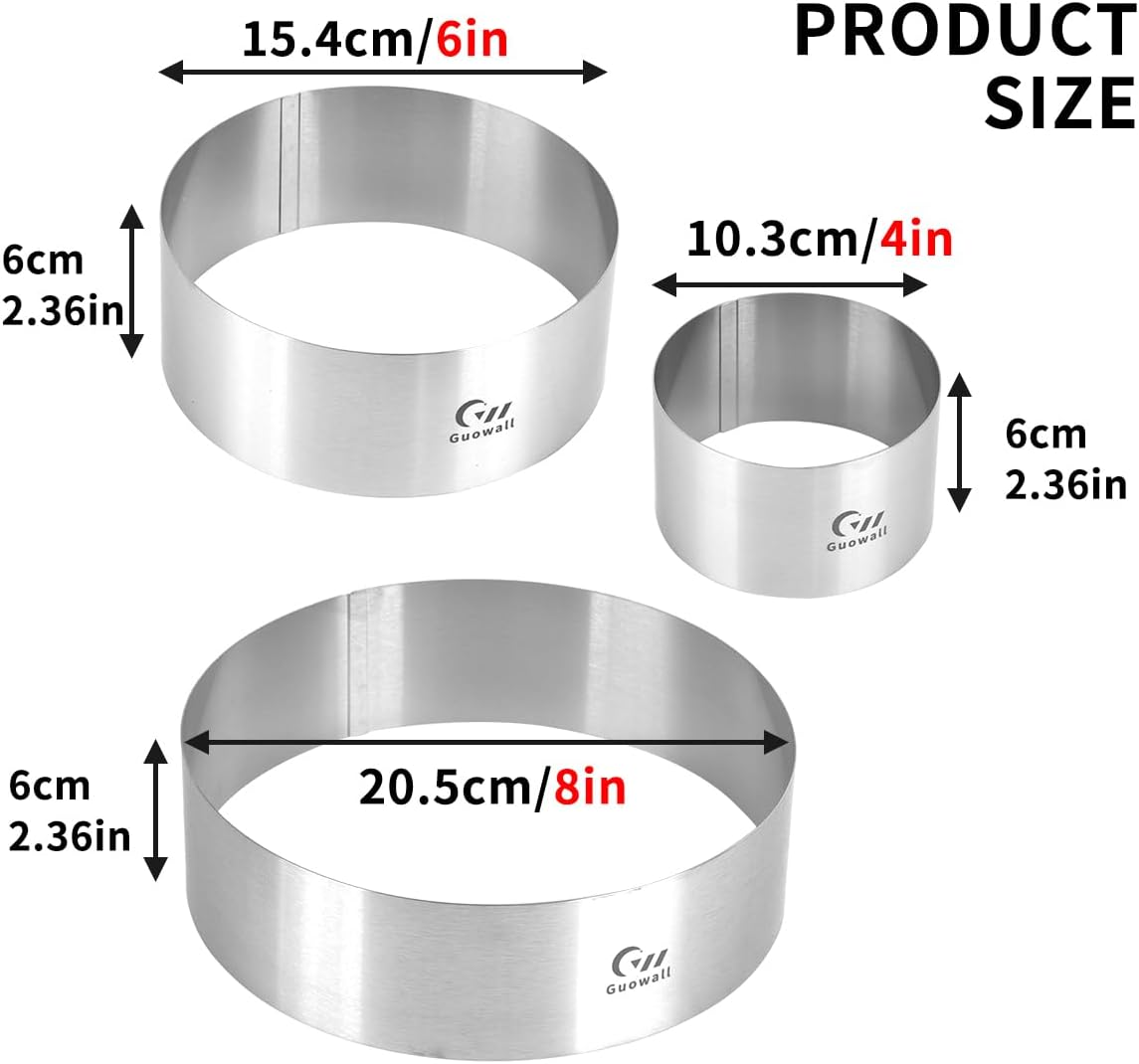 Guowall 3Pcs 4/6/8 Inch Cake Ring Mould for Baking Stainless Steel round Mousse Pastry Mold image number 2