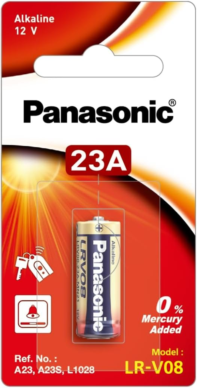 Panasonic 12V Alkaline Car Alarm Battery, 1-Pack (LR-V08L/1BPA) image number 2