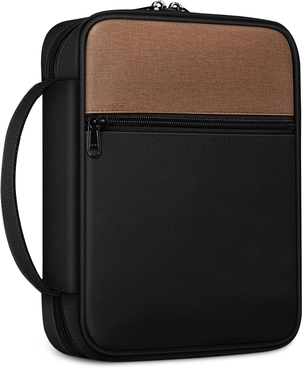 FINPAC Bible Cover, Carrying Book Case Church Bag Bible Protective with Handle and Zippered Pocket, Mother Kids Girls Women (Black)