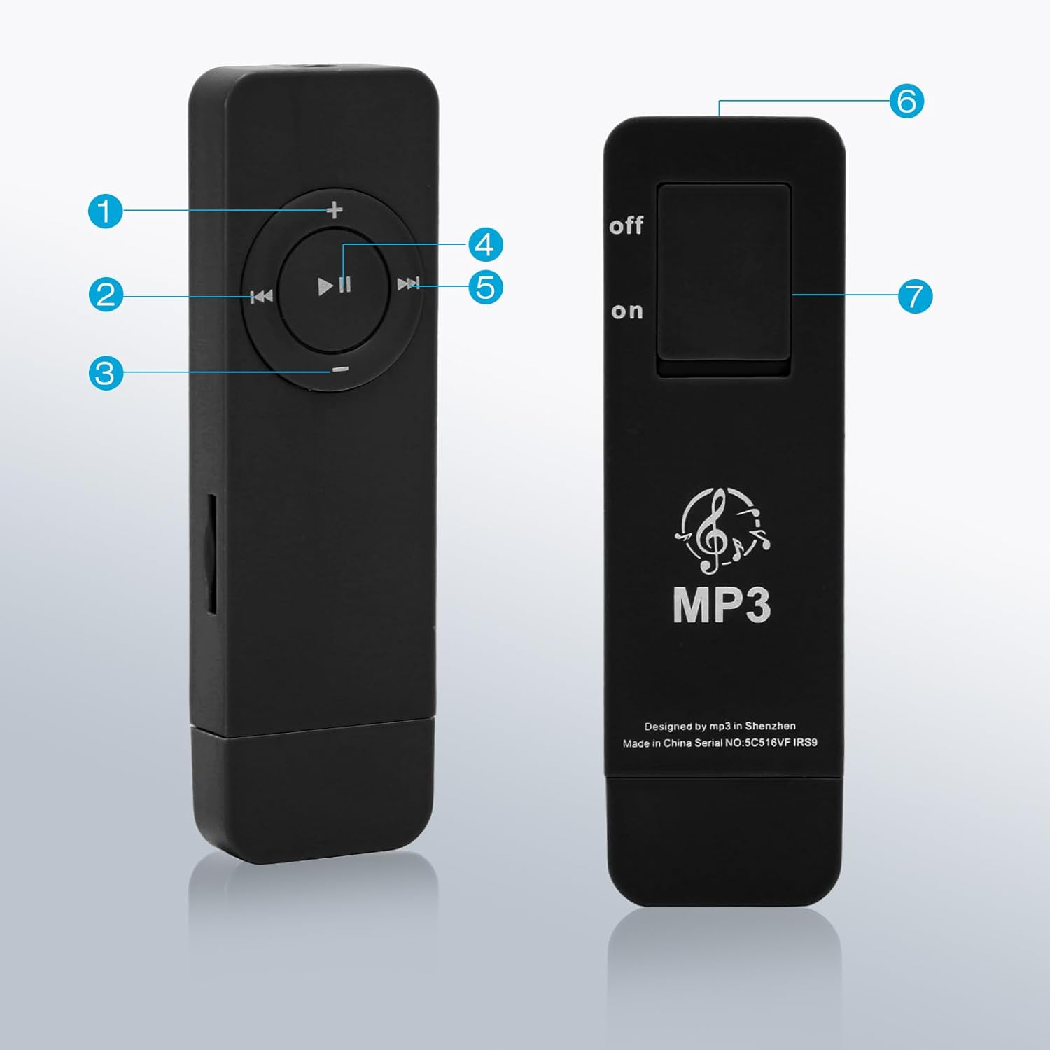 MP3 Player, Support up to 64GB No Data Cable Required Mini Music Player with 3.5Mm Earphones, Lossless Sound Long Battery Life Portable Music Player for Students Running Travel(Black) - Blue image number 6