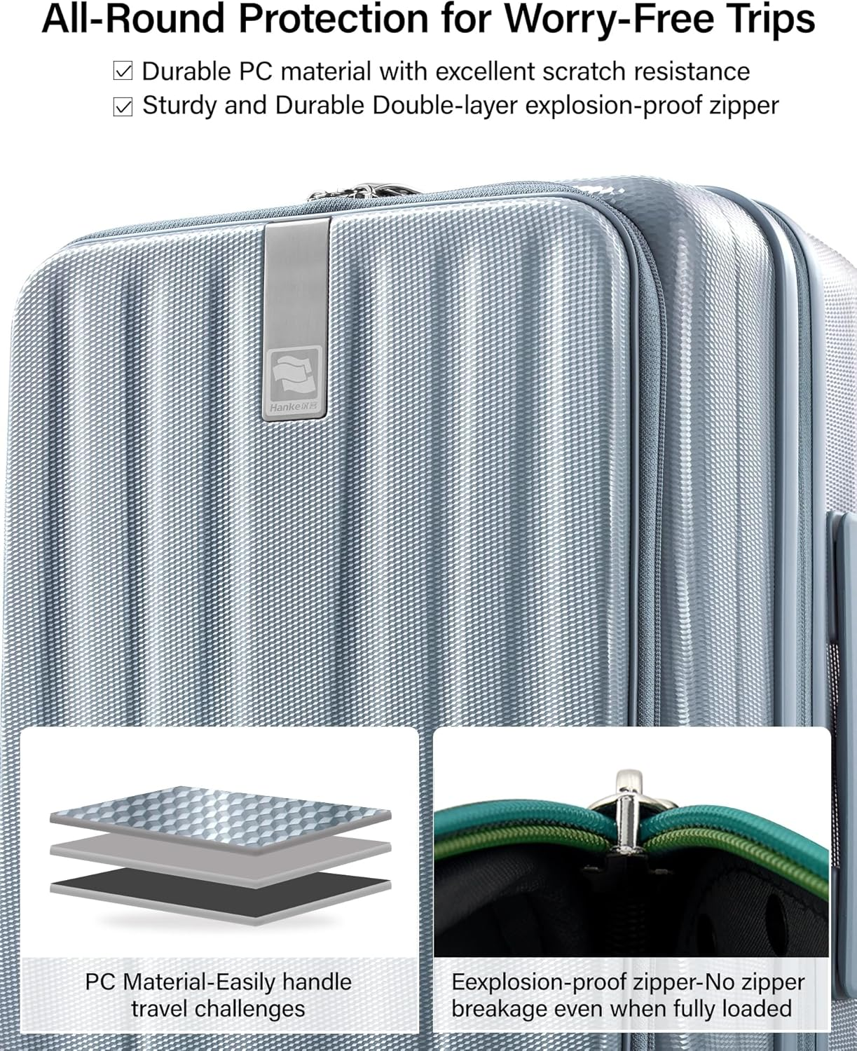 Hanke 26 Inch Expandable Luggage Top Opening Checked Bag Luggage Hard Shell Suitcases with Wheels Lightweight Travel Luggage Heavy Duty Luggage Suitcase with Lock for Woman Men-Grey image number 6