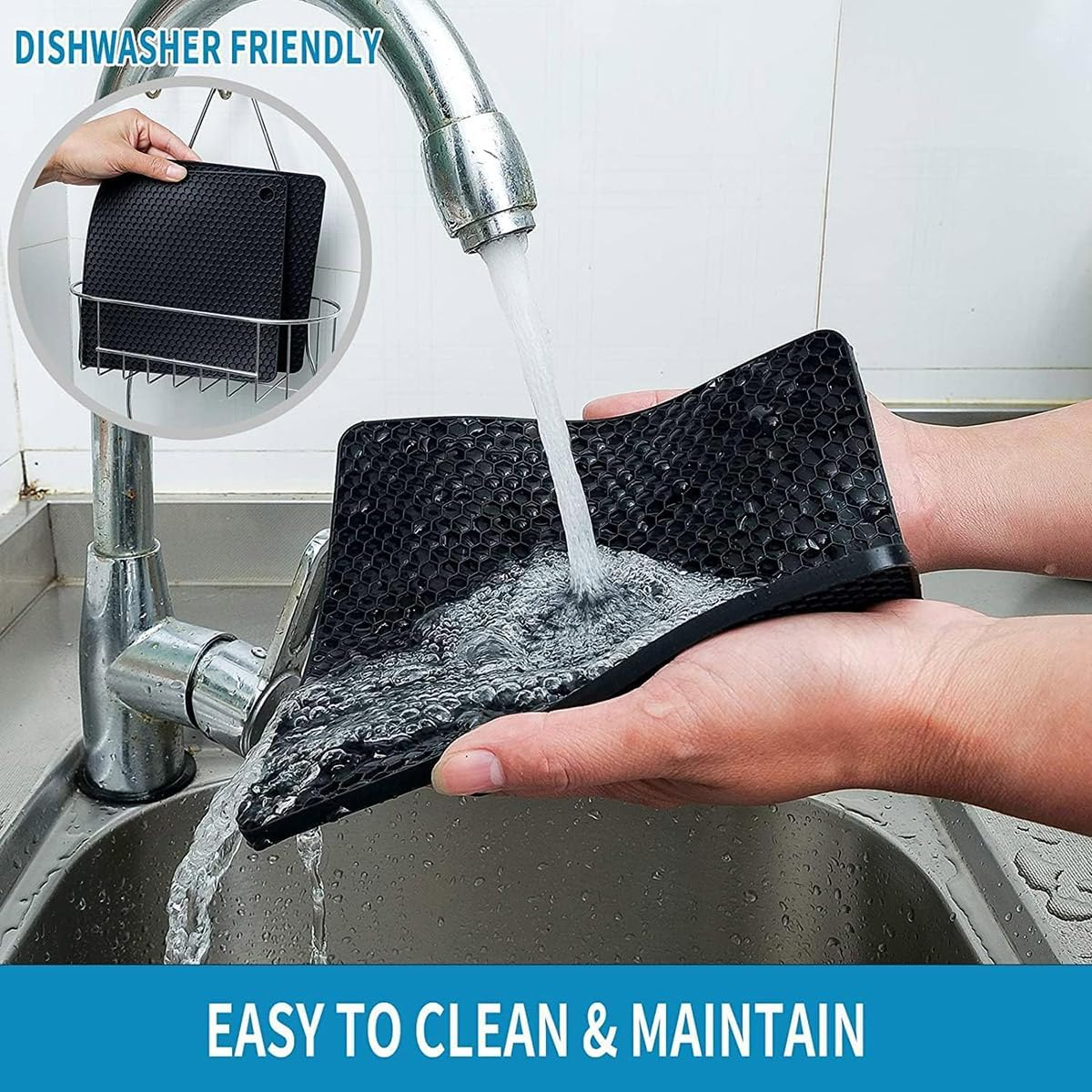 AIMALL 4PCS Silicone Honeycomb Heat Insulation Pad Set, 2 round & 2 Square Mats, Heat Resistant up to 450&deg;F, Available in 6 Colors, Kitchen and Dining Essentials