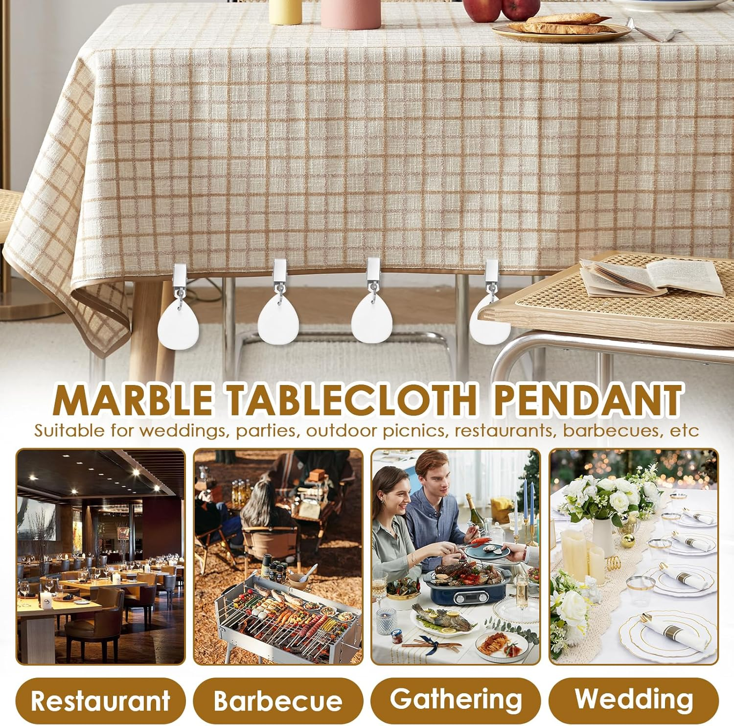 12 Pcs Tablecloth Weights with Stainless Steel Clips Water-Drop Tablecloth Weights Outdoor Tablecloth Weights Tablecloth Pendant to Hold Things down Tablecloth for Picnic Tables (White) - White image number 4