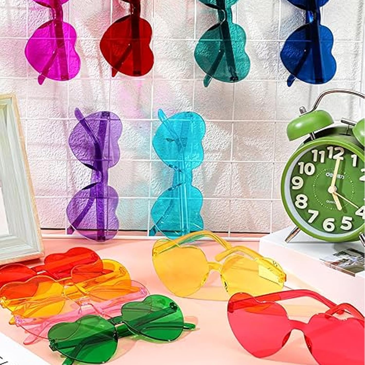 Jotia Heart Sunglasses, Heart Shaped Sunglasses for Women Rimless Transparent Candy Color Heart Glasses Funny Party Glasses Colorful Glasses image number 6