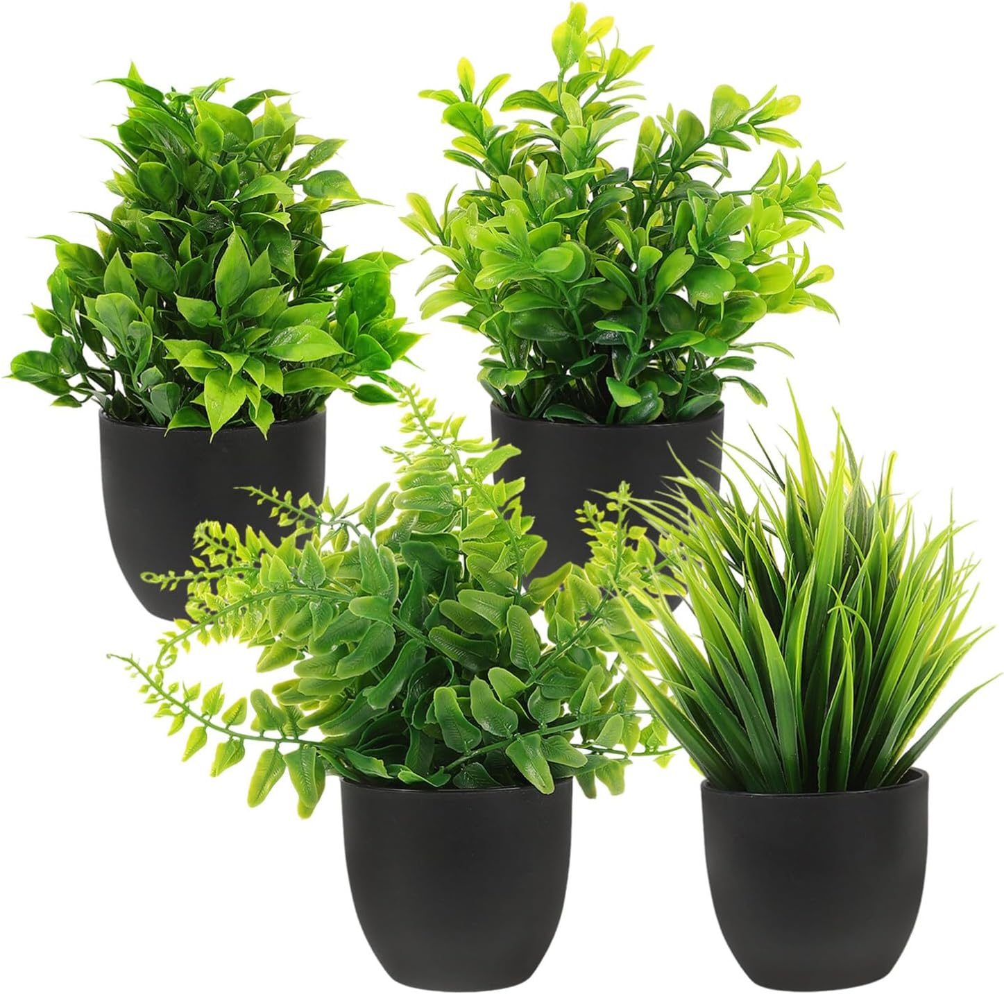 VANZACK 4Pcs Potted Artificial Plastic Plants Mini Faux Plant with Black Pots Faux Succulents Plants Indoor Fake Desk Plant for Home and Office Desktop Decor image number 2