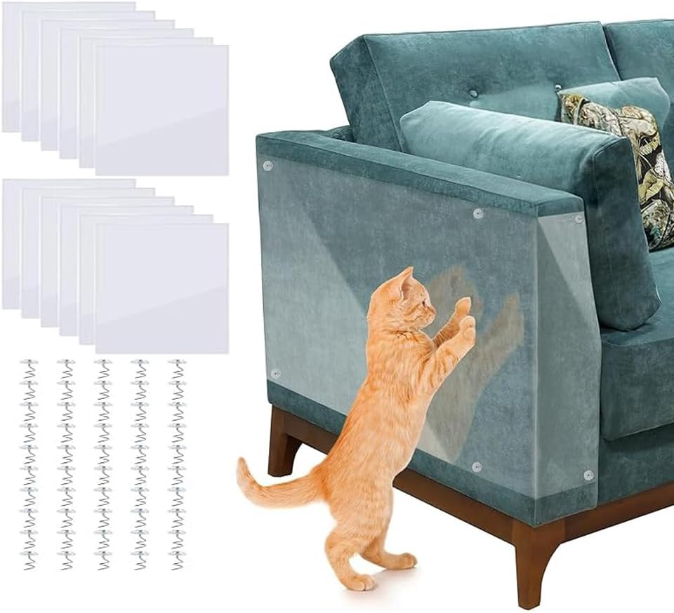 Clear Furniture Protector for Cat Scratching, 12-Pack with 50 Pins, Transparent Shield for Sofas, Doors, Beds image number 1