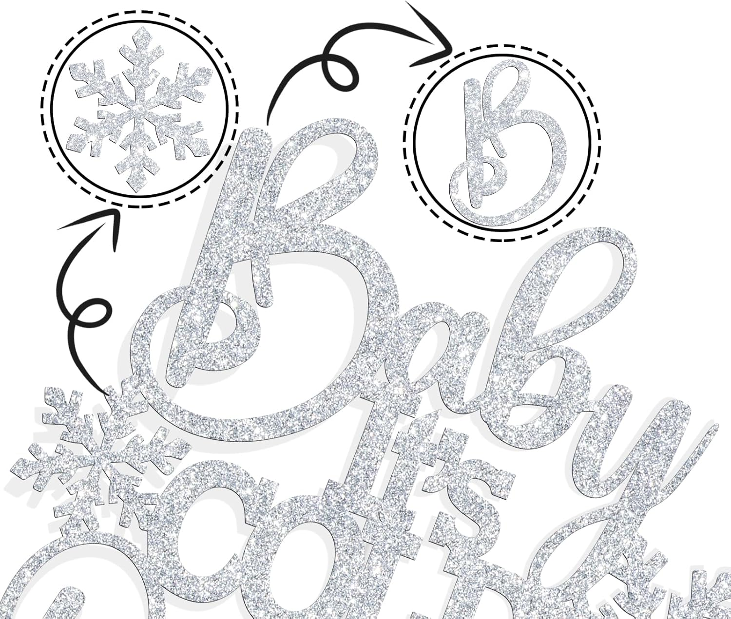 Baby It'S Cold outside Cake Topper, Winter Onderland/Sweet Little Snowflake Cake Decor, Snowflake Baby Shower/Gender Reveal Birthday Party Decorations Supplies, Silver Glitter image number 3