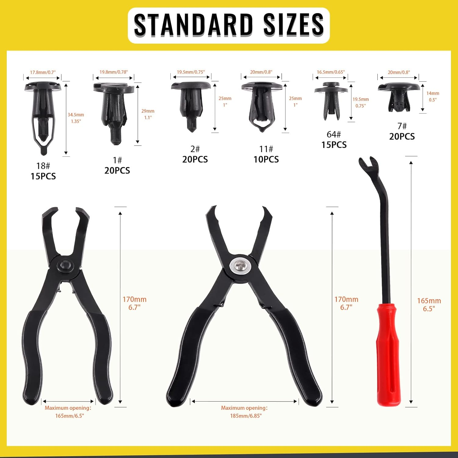 103 Pcs Push-Type Bumper Fasteners Rivet Clips Assortment Kit with 6 Size Door Trim Panel Clips, 30 and 80 Degree Angled Push Pin Pliers, Fastener Removal Tool for Car image number 6