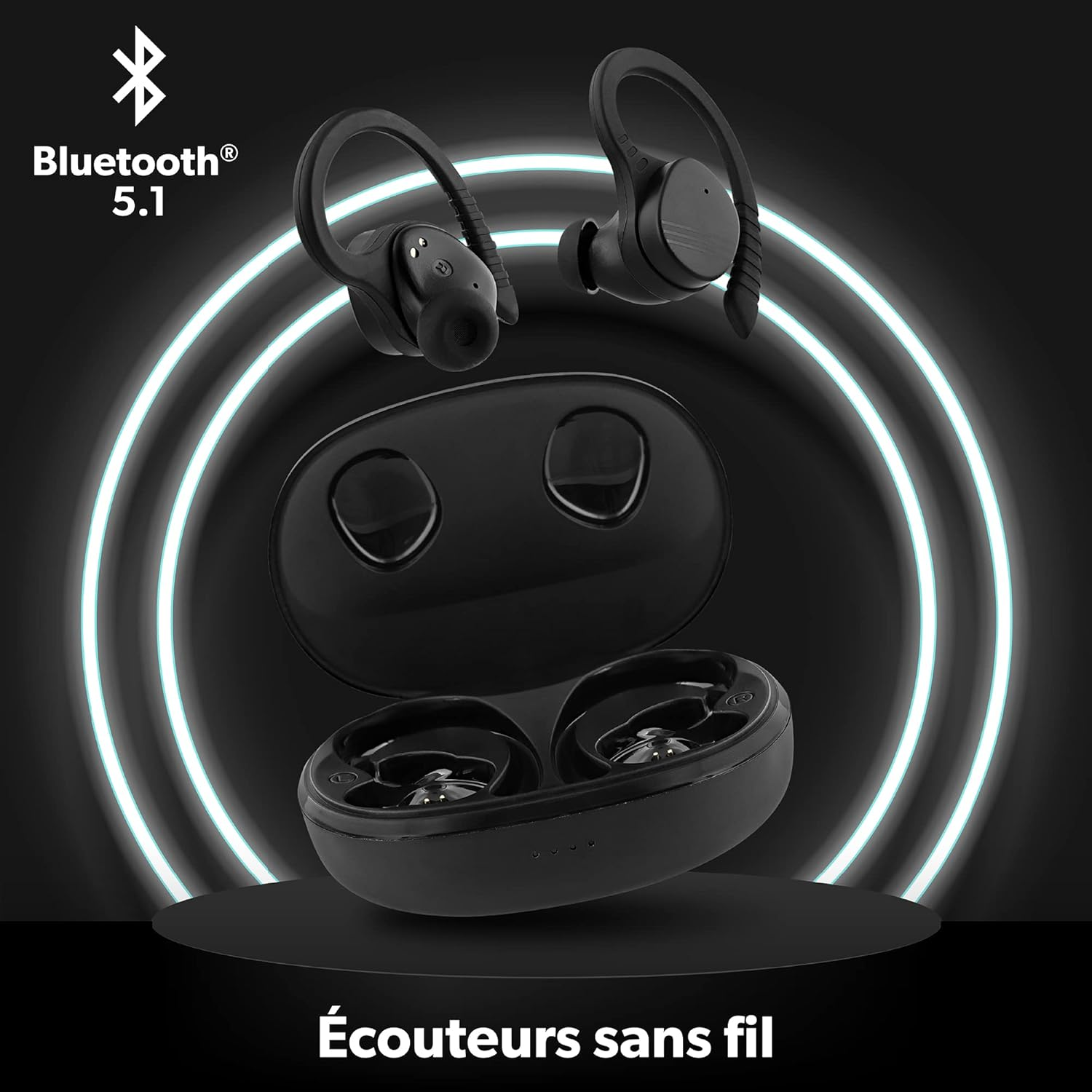 T'NB Bluetooth Headphones, Wireless Intra Earbuds, Splashproof, Touch Control and Charging Box, Built-In Microphone, up to 30 Hours Listening Time, Sports, Training - Black image number 4