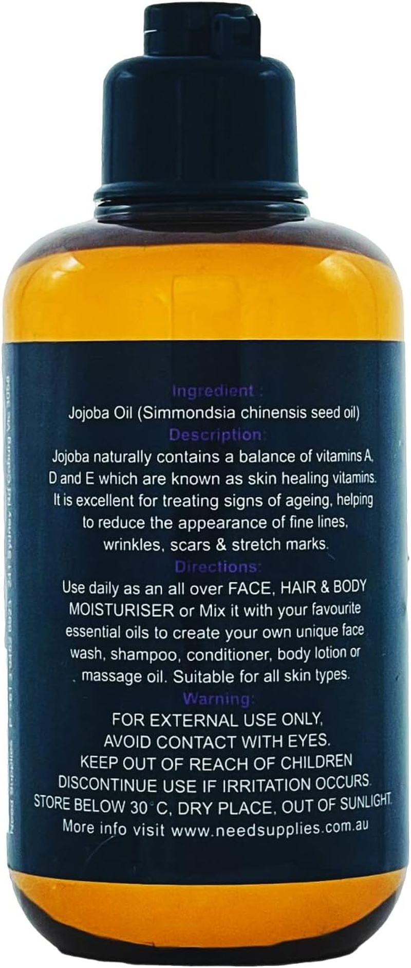 Organio JOJOBA OIL 100% PURE ORGANIC COLD PRESSED VIRGIN OIL SKINCARE 100ML 200ML 300ML (With Pump Included, 200Ml), Golden, 200 Ml (Pack of 1)