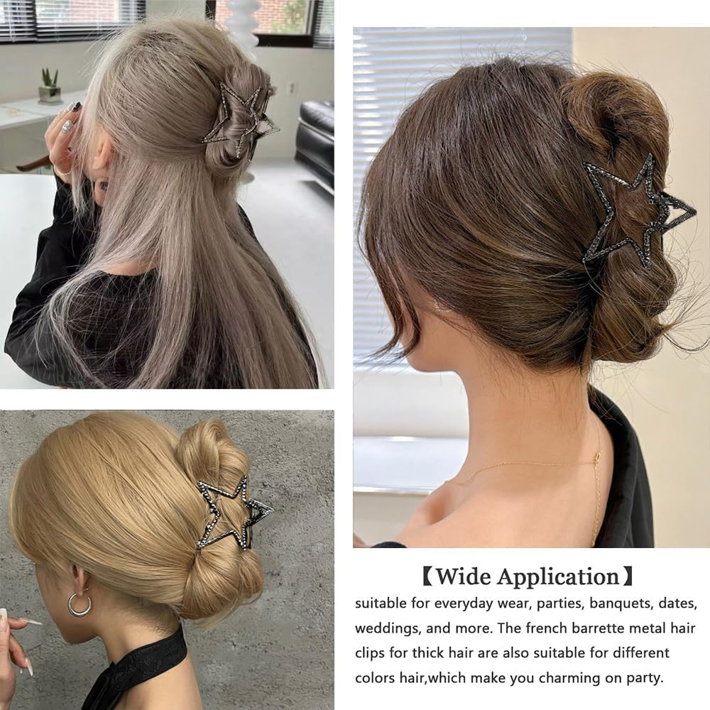Metal Hair Clips for Women, Metal Hair Clips, Star Heart Hair Clips for Women, Large, Silver Clip, Claws, Non-Slip Design for Thick and Thin Hair (Black) image number 5