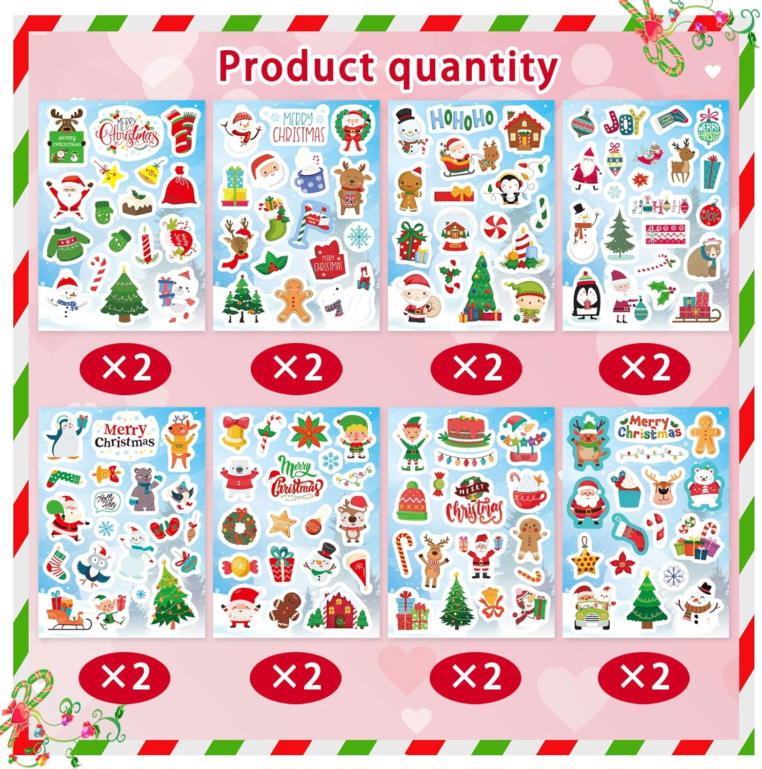 Christmas Theme Stickers, 284Pcs Christmas Stickers for Kids, Merry Christmas Stickers Non-Repeating, Adhesive Xmas Winter Holiday Party Stickers, Christmas Goodie Bag Fillers Christmas Party image number 1