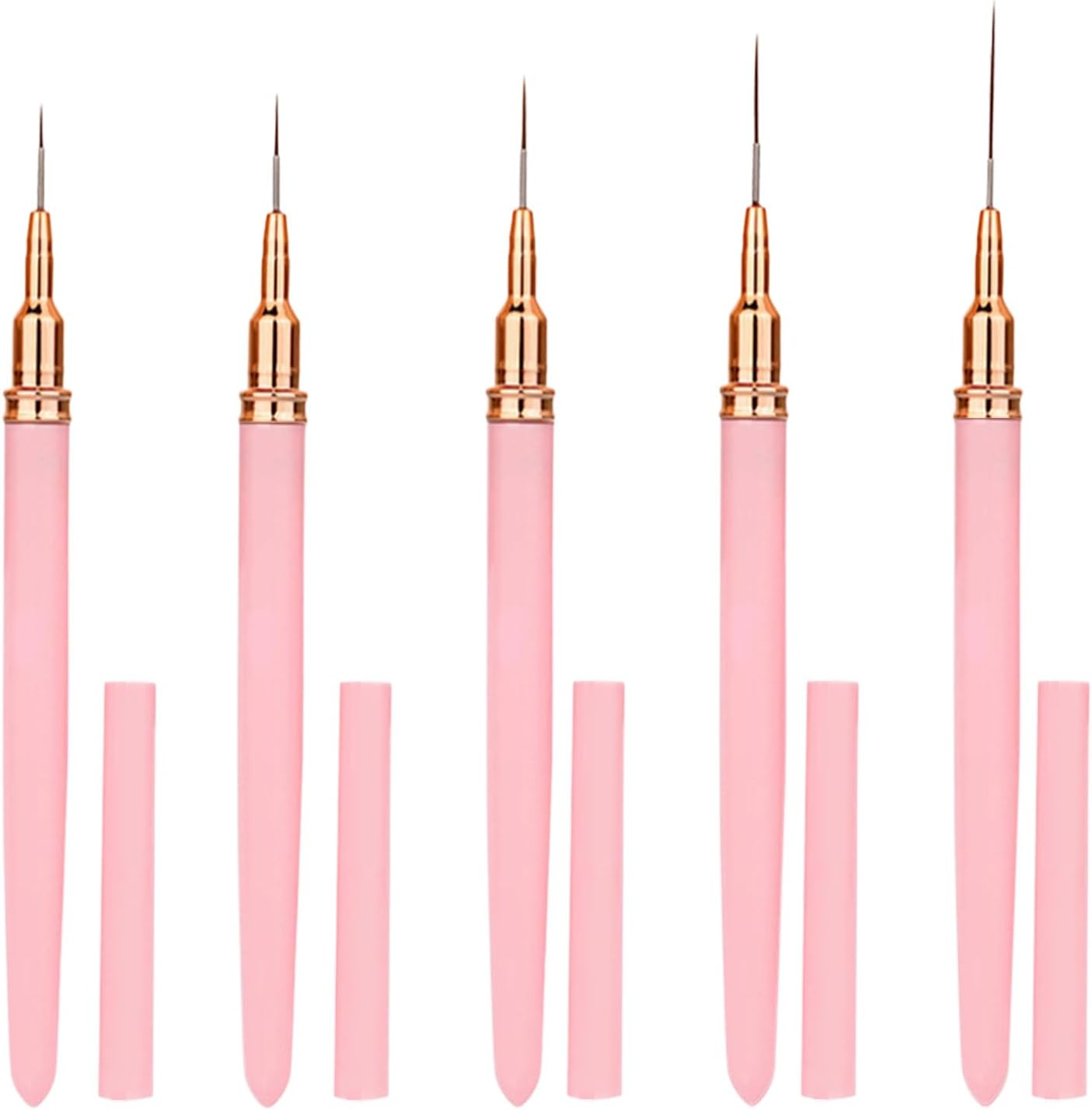 Pack of 5 Nail Brush, Nail Brush, Eyeliner Brush, Nail Art Brush Set, Liner Brush Set, Nail Brush Painting Pen with Fine Nylon Bristles in Sizes 7 Mm, 9 Mm, 11 Mm, 15 Mm and 25 Mm (Pink) image number 4