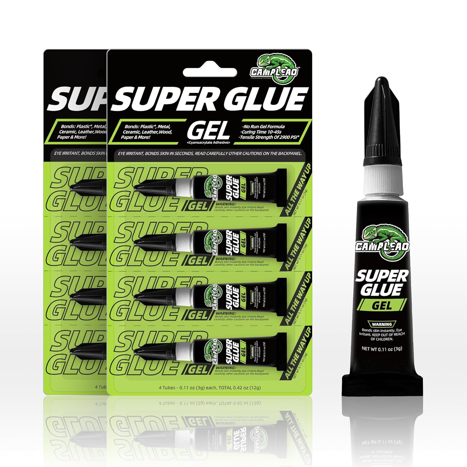 CAMALEAO Super Glue Gel, Single-Use All Purpose Cyanoacrylate (CA) Glue with Self Piercing Cap, 2900 PSI High Strength Instant Adhesive for Plastic, Metal, Glass, Ceramic, Wood and More - 4 X 3G image number 5