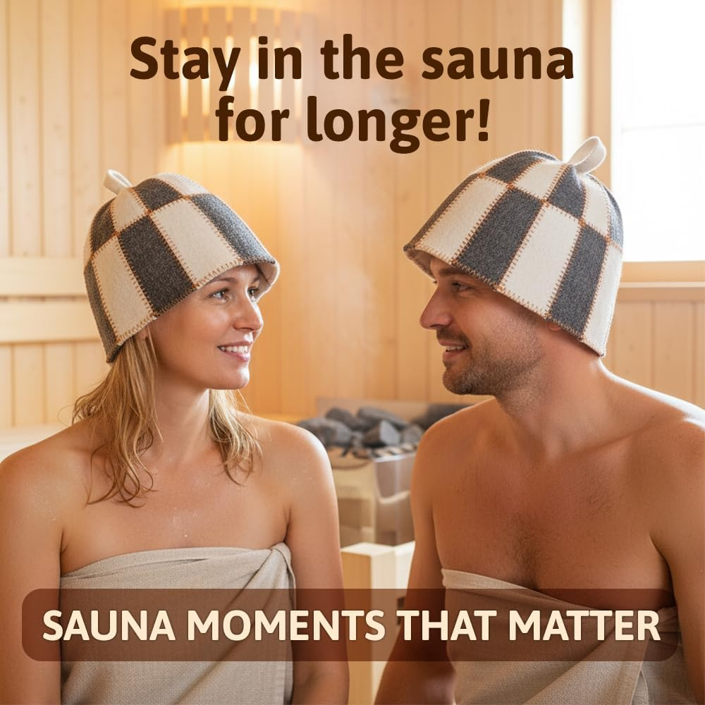 ASKOLD Wool Sauna Hat Checkered - Banya Hat for Men and Women, Sauna Cap in Grey and White image number 3