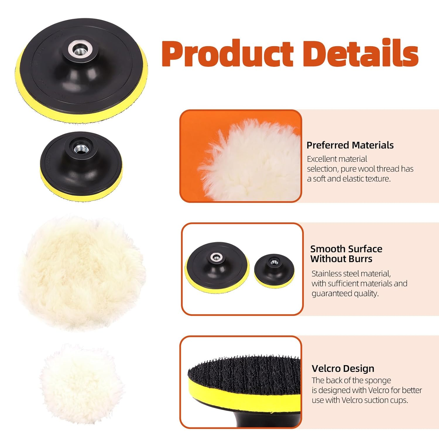 Tanstic 26Pcs 3" 5" Car Foam Drill Polishing Pad Kit, Buffing and Polishing Pad Kit Including Flat and Wave Foam Polish Pads Sponge Buffing Pads Woolen Buffer Pads Drill Adapter Buffing Wheels image number 5