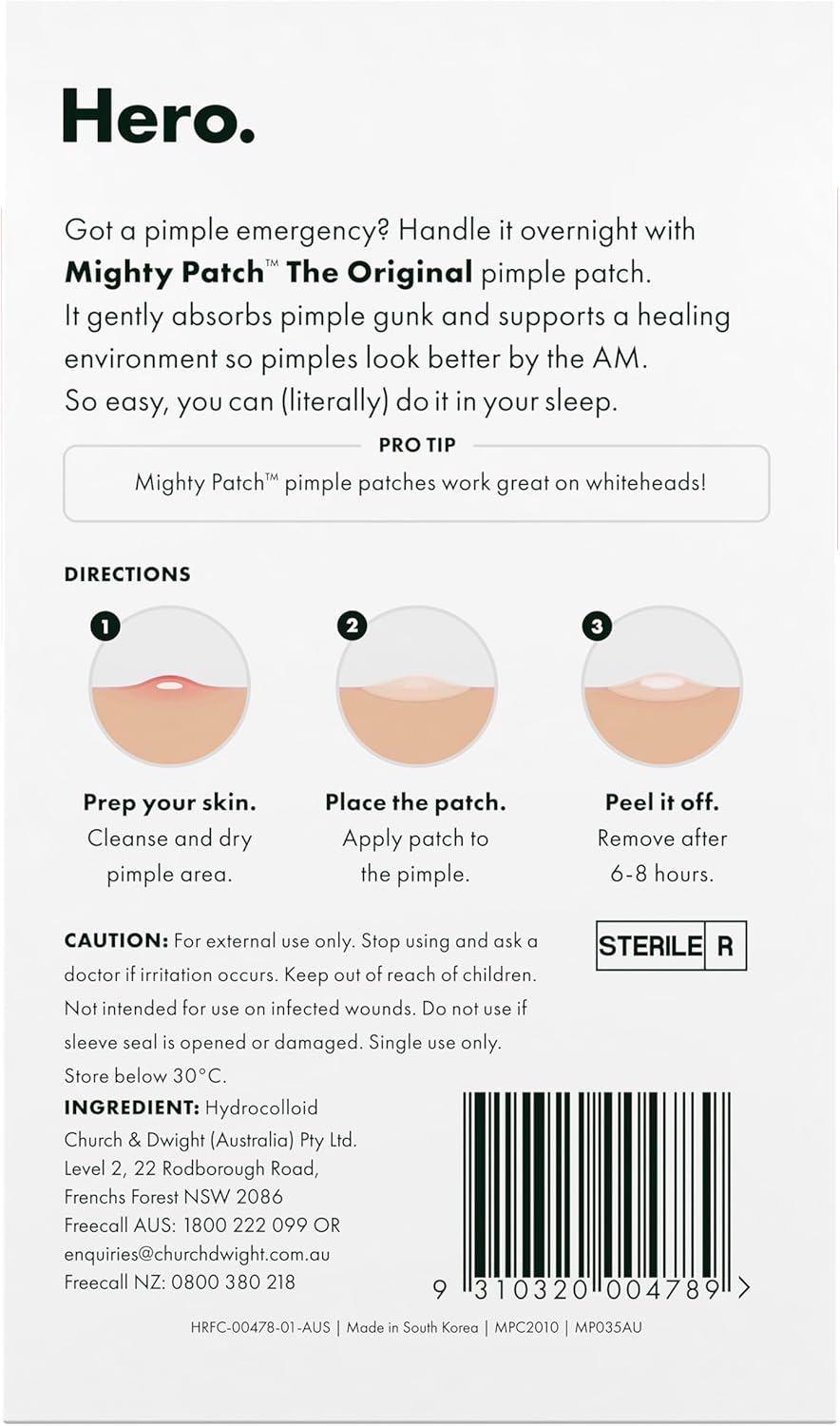 Hero Mighty Patch&trade; Original - Overnight Pimple Patch, Medical-Grade Hydrocolloid, Shields Skin and Gently Absorbs Pimple Gunk While You Sleep, Sensitive Skin Safe (60 Count)