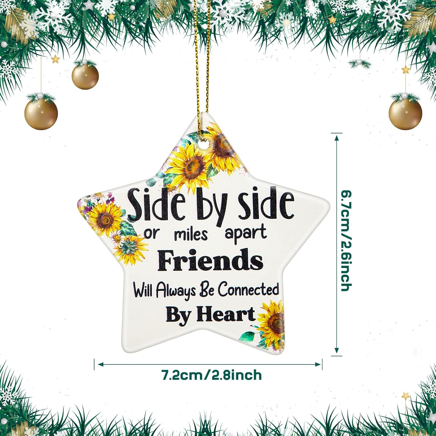 Youyole 5 Pieces Christmas Friendship Gifts Ceramics Ornament Tree Ornaments Best Friend Inspirational Gift Appreciation Keepsake Hanging Sign and Black Flannel Bag for Woman Birthday (Star) image number 4
