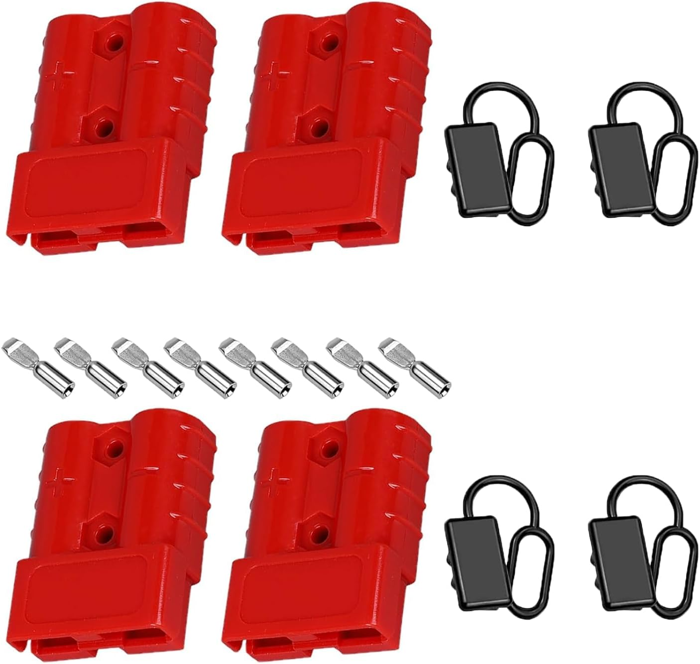 Anhoer Anderson Plug Connectors Battery Connector Quick Connect Modular Power Connectors Quick Connect Disconnect for Car Motorhome Caravan Camper Boat 600V (Red, 4 X 50A + Rubber Caps)