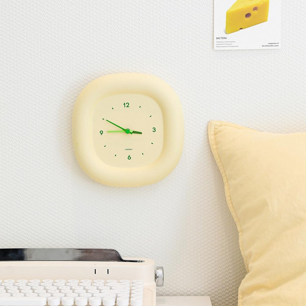 Mooas Cute Mini Analog Marshmallow Clock 6.9 Inch Aesthetic Small Silent Bedside Desk Clock Battery Operated Non-Ticking Shelf Clocks for D&eacute;cor Livingroom Bedroom Kitchen Desktop Gift Clock(Yellow) - Cream Yellow image number 3