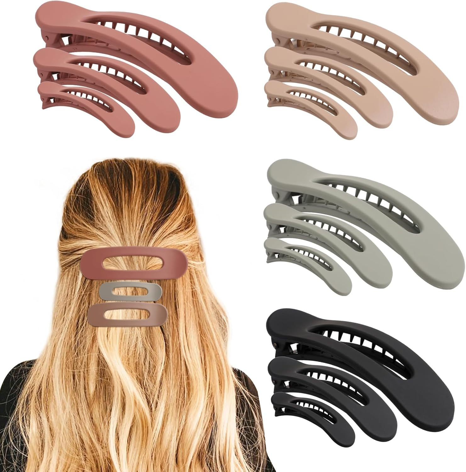 12PCS Flat Hair Clips, Flat Claw Clips for Thin Hair, Matte Lay down Claw Clips for Women, 3 Sizes Alligator Hair Clips, Slide Hair Clips, Christmas Hair Accessories, Brown