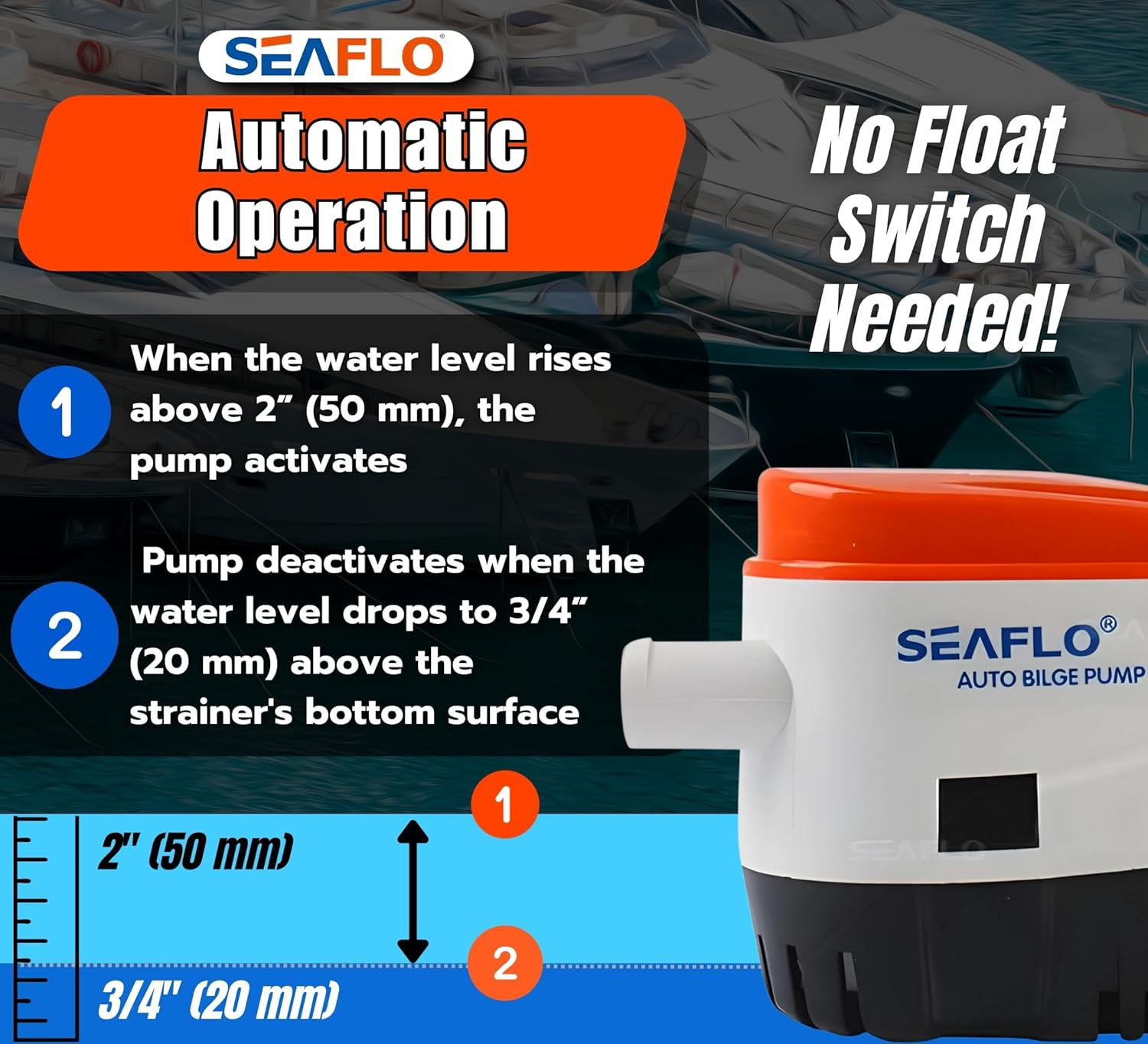 SEAFLO Automatic Submersible Boat Bilge Water Pump 12V Auto with Float Switch-New 750Gph 4 Year Warranty! image number 6
