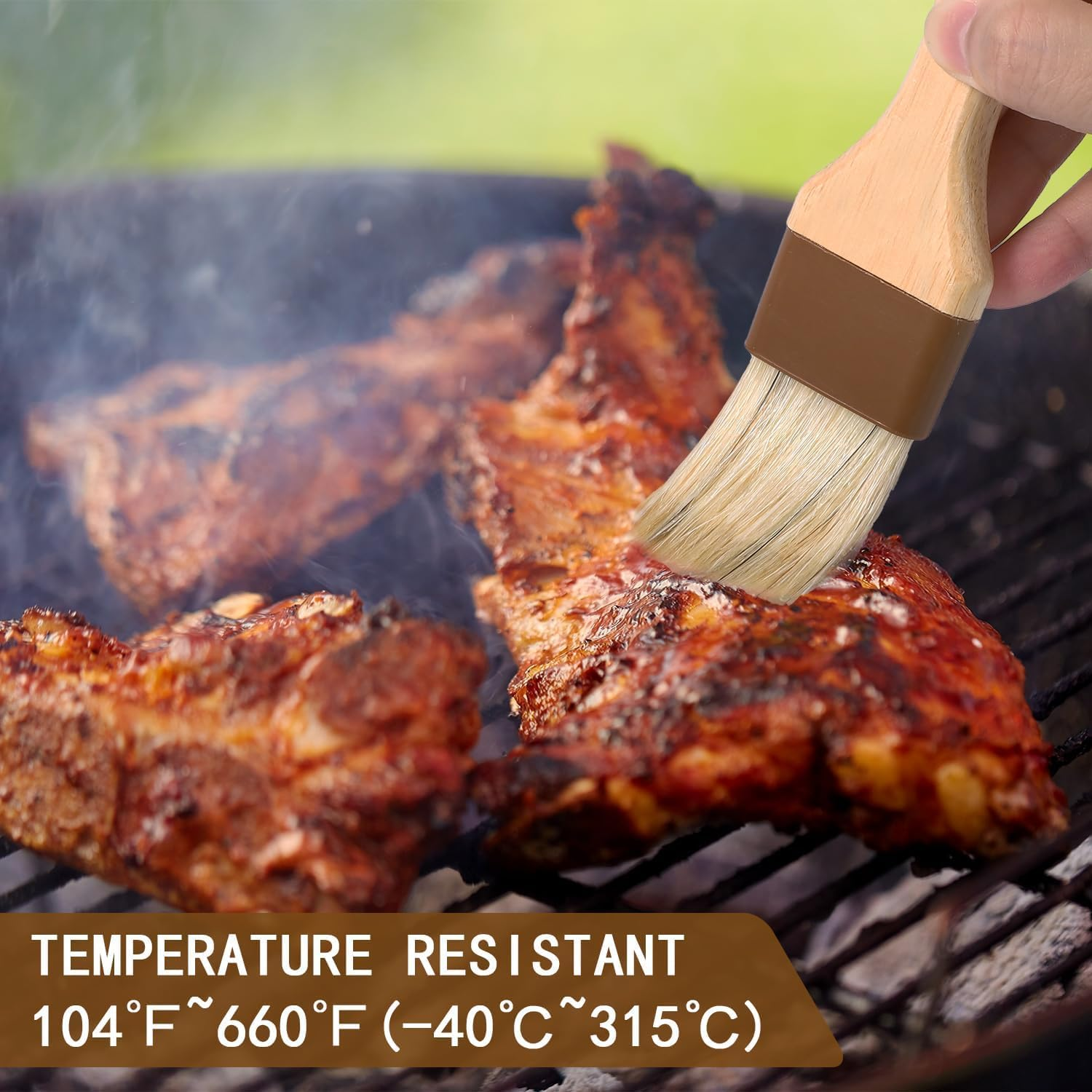 2Pcs Natural Bristle Basting Brushes Kitchen Oil Brushes Baking Cooking Oil Brushes,Boar Bristle Brushes BBQ Brushes,Pastry Basting image number 3