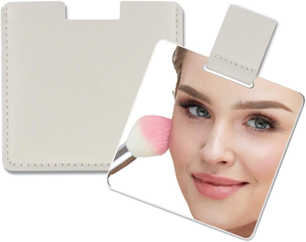 Ultra Thin Pocket Mirror Unbreakable Stainless Steel with PU Leather Bag, Easy to Carry, Lightweight and Suitable for Makeup, Camping, Travel (Black)